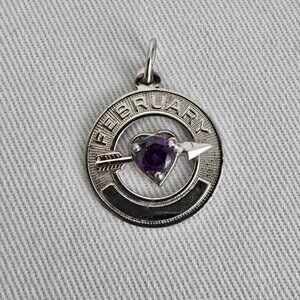 Vintage Sterling Silver February Birth Stone Bracelet Charm